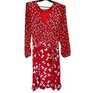 Boden Pink Floral Midi Faux Wrap Dress Size 10L